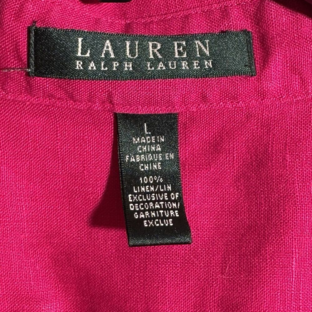 Lauren Ralph Lauren 100% Linen Pink Shirt Women's Large Gold Buttons Casual - Picture 3 of 9